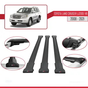 Toyota Land Cruiser (J200) V8 2008-2021 Arası ile Uyumlu FLY Model Ara Atkı Tavan Barı SİYAH 3 ADET BAR thumb 5