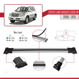 Toyota Land Cruiser (J200) V8 2008-2021 Arası ile Uyumlu FLY Model Ara Atkı Tavan Barı GRİ thumb 4
