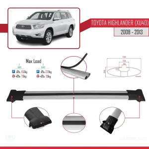 Toyota Highlander (XU40) 2008-2013 Arası ile Uyumlu FLY Model Ara Atkı Tavan Barı GRİ thumb 4