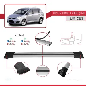 Toyota Corolla Verso (E120) 2004-2008 Arası ile Uyumlu FLY Model Ara Atkı Tavan Barı GRİ 3 ADET BAR thumb 4
