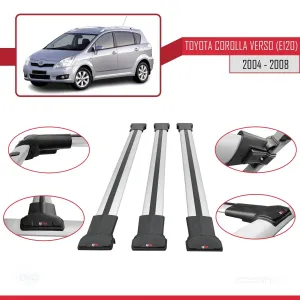 Toyota Corolla Verso (E120) 2004-2008 Arası ile Uyumlu FLY Model Ara Atkı Tavan Barı GRİ 3 ADET BAR thumb 5