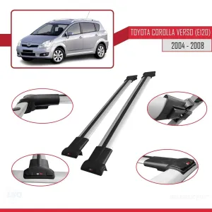 Toyota Corolla Verso (E120) 2004-2008 Arası ile Uyumlu FLY Model Ara Atkı Tavan Barı GRİ thumb 5