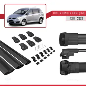 Toyota Corolla Verso (E120) 2004-2008 Arası ile uyumlu ACE-1 Ara Atkı Tavan Barı SİYAH 3 ADET BAR thumb 5