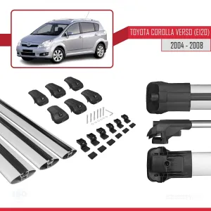 Toyota Corolla Verso (E120) 2004-2008 Arası ile uyumlu ACE-1 Ara Atkı Tavan Barı GRİ 3 ADET BAR thumb 5