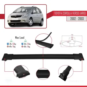 Toyota Corolla Verso (AR10) 2002-2003 Arası ile Uyumlu FLY Model Ara Atkı Tavan Barı SİYAH thumb 4