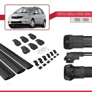 Toyota Corolla Verso (AR10) 2002-2003 Arası ile uyumlu ACE-1 Ara Atkı Tavan Barı SİYAH 3 ADET BAR thumb 5