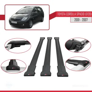 Toyota Corolla Spacio (E120) 2001-2007 Arası ile Uyumlu FLY Model Ara Atkı Tavan Barı SİYAH 3 ADET BAR thumb 5