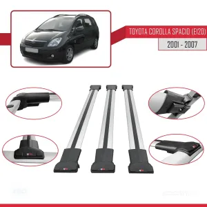 Toyota Corolla Spacio (E120) 2001-2007 Arası ile Uyumlu FLY Model Ara Atkı Tavan Barı GRİ 3 ADET BAR thumb 5