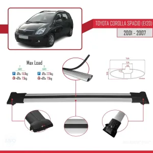Toyota Corolla Spacio (E120) 2001-2007 Arası ile Uyumlu FLY Model Ara Atkı Tavan Barı GRİ thumb 4