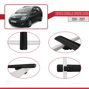 Toyota Corolla Spacio (E120) 2001-2007 Arası ile uyumlu Basic Model Ara Atkı Tavan Barı SİYAH 3 ADET thumb 4