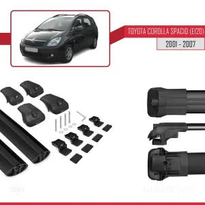 Toyota Corolla Spacio (E120) 2001-2007 Arası ile uyumlu ACE-1 Ara Atkı Tavan Barı SİYAH thumb 5