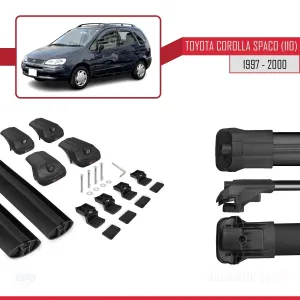 Toyota Corolla Spacio (E110) 1997-2000 Arası ile uyumlu ACE-1 Ara Atkı Tavan Barı SİYAH thumb 5
