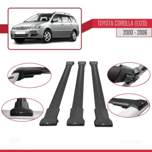 Toyota Corolla (E120) 2000-2006 Arası ile Uyumlu FLY Model Ara Atkı Tavan Barı SİYAH 3 ADET BAR thumb 5
