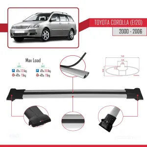Toyota Corolla (E120) 2000-2006 Arası ile Uyumlu FLY Model Ara Atkı Tavan Barı GRİ 3 ADET BAR thumb 4
