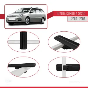 Toyota Corolla (E120) 2000-2006 Arası ile uyumlu Basic Model Ara Atkı Tavan Barı SİYAH 3 ADET thumb 4