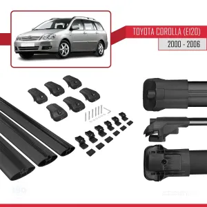 Toyota Corolla (E120) 2000-2006 Arası ile uyumlu ACE-1 Ara Atkı Tavan Barı SİYAH 3 ADET BAR thumb 5