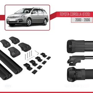 Toyota Corolla (E120) 2000-2006 Arası ile uyumlu ACE-1 Ara Atkı Tavan Barı SİYAH thumb 5