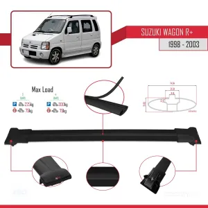 Suzuki Wagon R+ 1998-2003 Arası ile Uyumlu FLY Model Ara Atkı Tavan Barı SİYAH 3 ADET BAR thumb 4