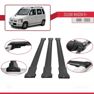 Suzuki Wagon R+ 1998-2003 Arası ile Uyumlu FLY Model Ara Atkı Tavan Barı SİYAH 3 ADET BAR thumb 5
