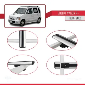 Suzuki Wagon R+ 1998-2003 Arası ile uyumlu Basic Model Ara Atkı Tavan Barı GRİ 3 ADET thumb 4