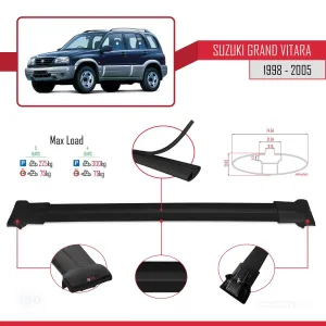Suzuki Grand Vitara 1998-2005 Arası ile Uyumlu FLY Model Ara Atkı Tavan Barı SİYAH 3 ADET BAR thumb 4