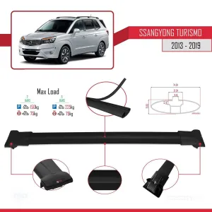 Ssangyong Turismo 2013-2019 Arası ile uyumlu FLY Model Ara Atkı Tavan Barı SİYAH thumb 4
