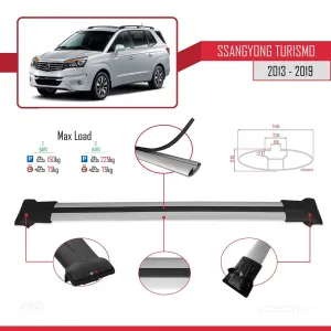 Ssangyong Turismo 2013-2019 Arası ile uyumlu FLY Model Ara Atkı Tavan Barı GRİ thumb 4