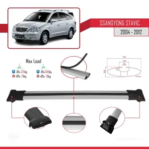 Ssangyong Stavic 2004-2012 Arası ile uyumlu FLY Model Ara Atkı Tavan Barı GRİ 3 ADET BAR thumb 4