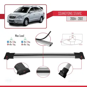 Ssangyong Stavic 2004-2012 Arası ile uyumlu FLY Model Ara Atkı Tavan Barı GRİ thumb 4