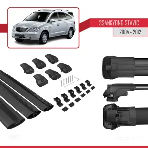 Ssangyong Stavic 2004-2012 Arası ile uyumlu ACE-1 Ara Atkı Tavan Barı SİYAH 3 ADET BAR thumb 5