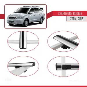 Ssangyong Rodius 2004-2012 Arası ile uyumlu Basic Model Ara Atkı Tavan Barı GRİ 3 ADET thumb 4