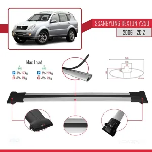 Ssangyong Rexton Y250 2006-2012 Arası ile uyumlu FLY Model Ara Atkı Tavan Barı GRİ thumb 4