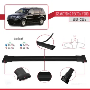 Ssangyong Rexton Y200 2001-2005 Arası ile uyumlu FLY Model Ara Atkı Tavan Barı SİYAH 3 ADET BAR thumb 4