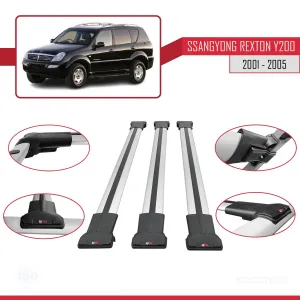 Ssangyong Rexton Y200 2001-2005 Arası ile uyumlu FLY Model Ara Atkı Tavan Barı GRİ 3 ADET BAR thumb 5