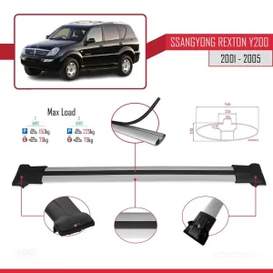 Ssangyong Rexton Y200 2001-2005 Arası ile uyumlu FLY Model Ara Atkı Tavan Barı GRİ thumb 4