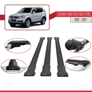 Ssangyong Rexton (Y290) 2012-2017 Arası ile Uyumlu FLY Model Ara Atkı Tavan Barı SİYAH 3 ADET BAR thumb 5