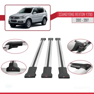Ssangyong Rexton (Y290) 2012-2017 Arası ile Uyumlu FLY Model Ara Atkı Tavan Barı GRİ 3 ADET BAR thumb 5
