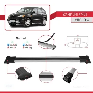 Ssangyong Kyron 2006-2014 Arası ile uyumlu FLY Model Ara Atkı Tavan Barı GRİ thumb 4