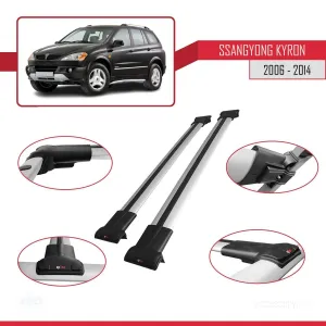 Ssangyong Kyron 2006-2014 Arası ile uyumlu FLY Model Ara Atkı Tavan Barı GRİ thumb 5