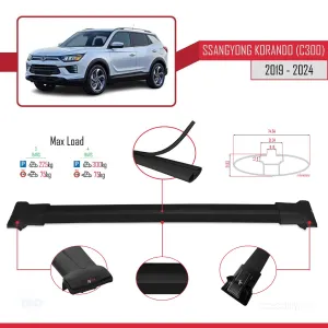 Ssangyong Korando (C300) 2019 ve Sonrası ile Uyumlu FLY Model Ara Atkı Tavan Barı SİYAH 3 ADET BAR thumb 4