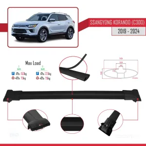 Ssangyong Korando (C300) 2019 ve Sonrası ile Uyumlu FLY Model Ara Atkı Tavan Barı SİYAH thumb 4