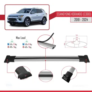 Ssangyong Korando (C300) 2019 ve Sonrası ile Uyumlu FLY Model Ara Atkı Tavan Barı GRİ 3 ADET BAR thumb 4