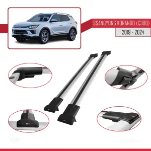 Ssangyong Korando (C300) 2019 ve Sonrası ile Uyumlu FLY Model Ara Atkı Tavan Barı GRİ thumb 5
