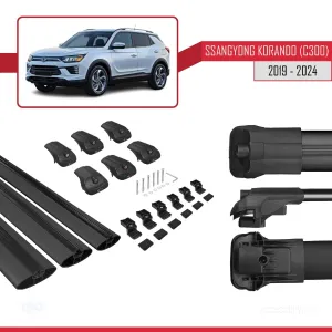 Ssangyong Korando (C300) 2019 ve Sonrası ile uyumlu ACE-1 Ara Atkı Tavan Barı SİYAH 3 ADET BAR thumb 5