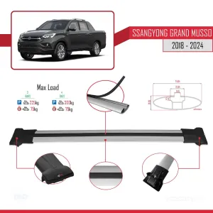 Ssangyong Grand Musso 2018 ve Sonrası ile Uyumlu FLY Model Ara Atkı Tavan Barı GRİ 3 ADET BAR thumb 4