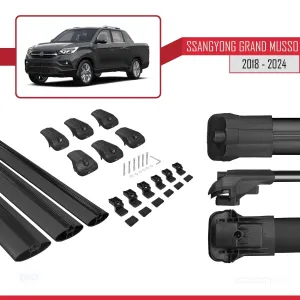 Ssangyong Grand Musso 2018 ve Sonrası ile uyumlu ACE-1 Ara Atkı Tavan Barı SİYAH 3 ADET BAR thumb 5