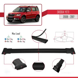 Skoda Yeti 2009-2017 Arası ile Uyumlu FLY Model Ara Atkı Tavan Barı SİYAH 3 ADET BAR thumb 4