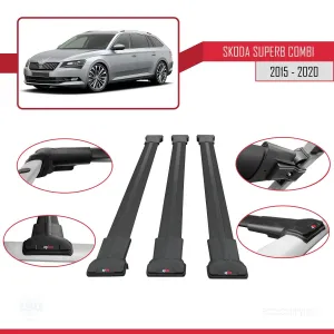 Skoda SuperB COMBI 2015-2020 Arası ile Uyumlu FLY Model Ara Atkı Tavan Barı SİYAH 3 ADET BAR thumb 5