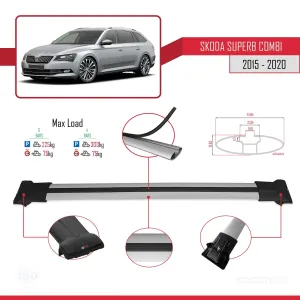 Skoda SuperB COMBI 2015-2020 Arası ile Uyumlu FLY Model Ara Atkı Tavan Barı GRİ 3 ADET BAR thumb 4