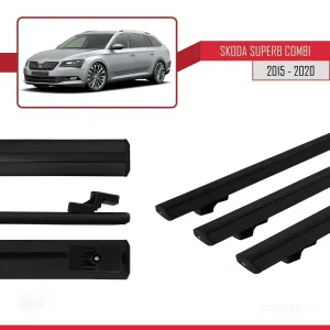 Skoda SuperB COMBI 2015-2020 Arası ile uyumlu Basic Model Ara Atkı Tavan Barı SİYAH 3 ADET thumb 3